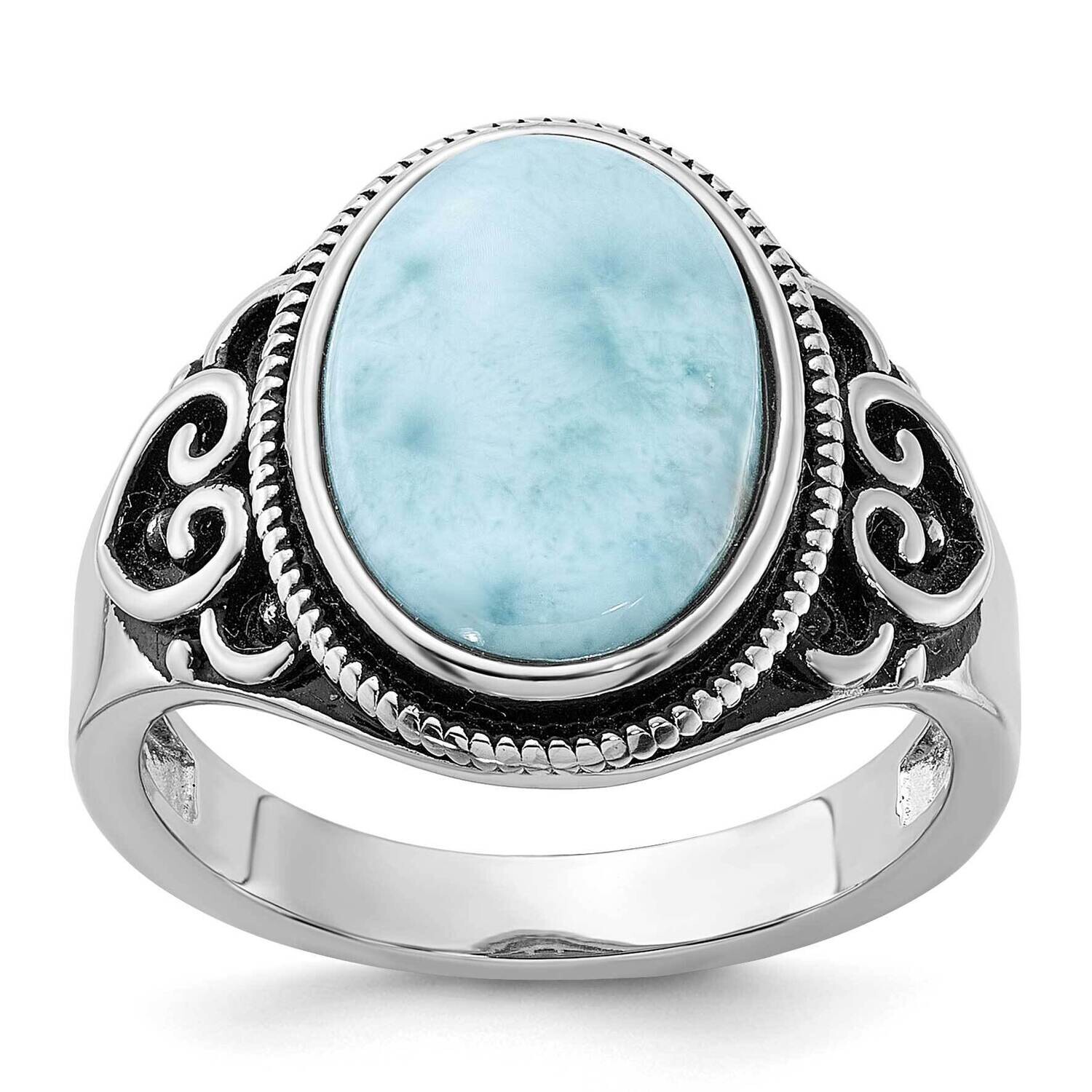 Oxidized Larimar Ring Sterling Silver Rhodium-Plated QR7594, MPN: QR7594,