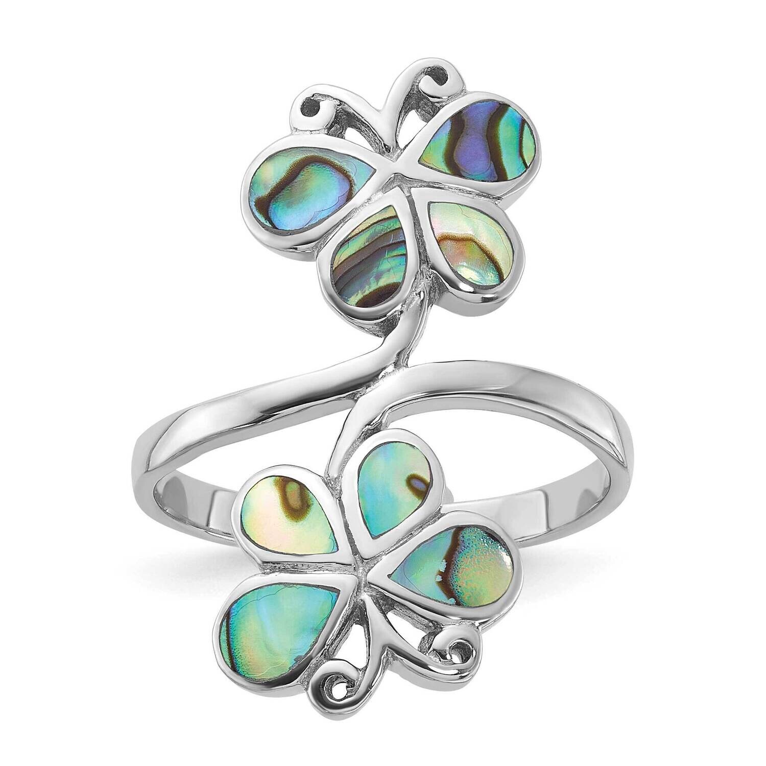 Polished Abalone Double Butterfly Ring Sterling Silver Rhodium-Plated QR7612