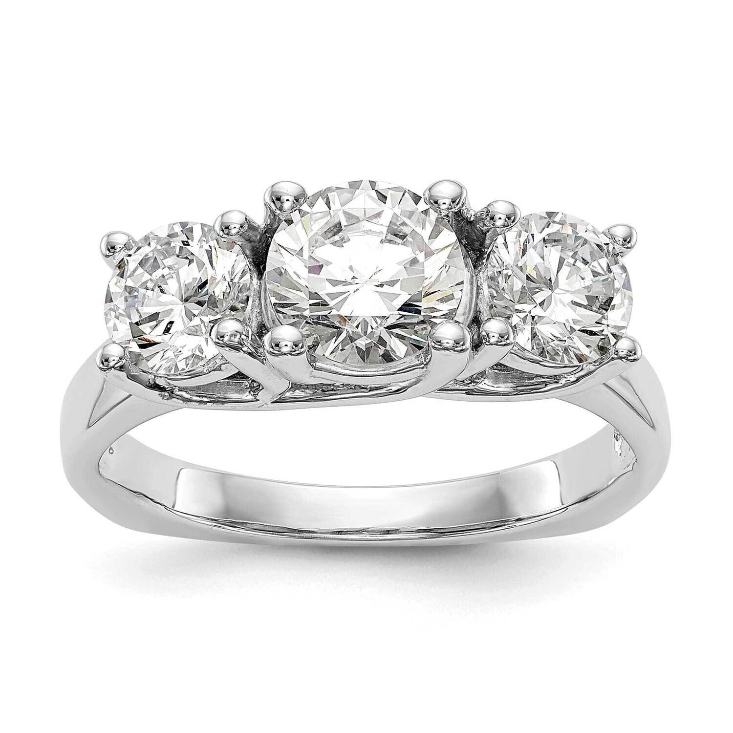 3-Stone Holds 1 Carat 6.5mm Round Center 2-5.00mm Round Sides Engagement Ring Mounting 14k White Go…