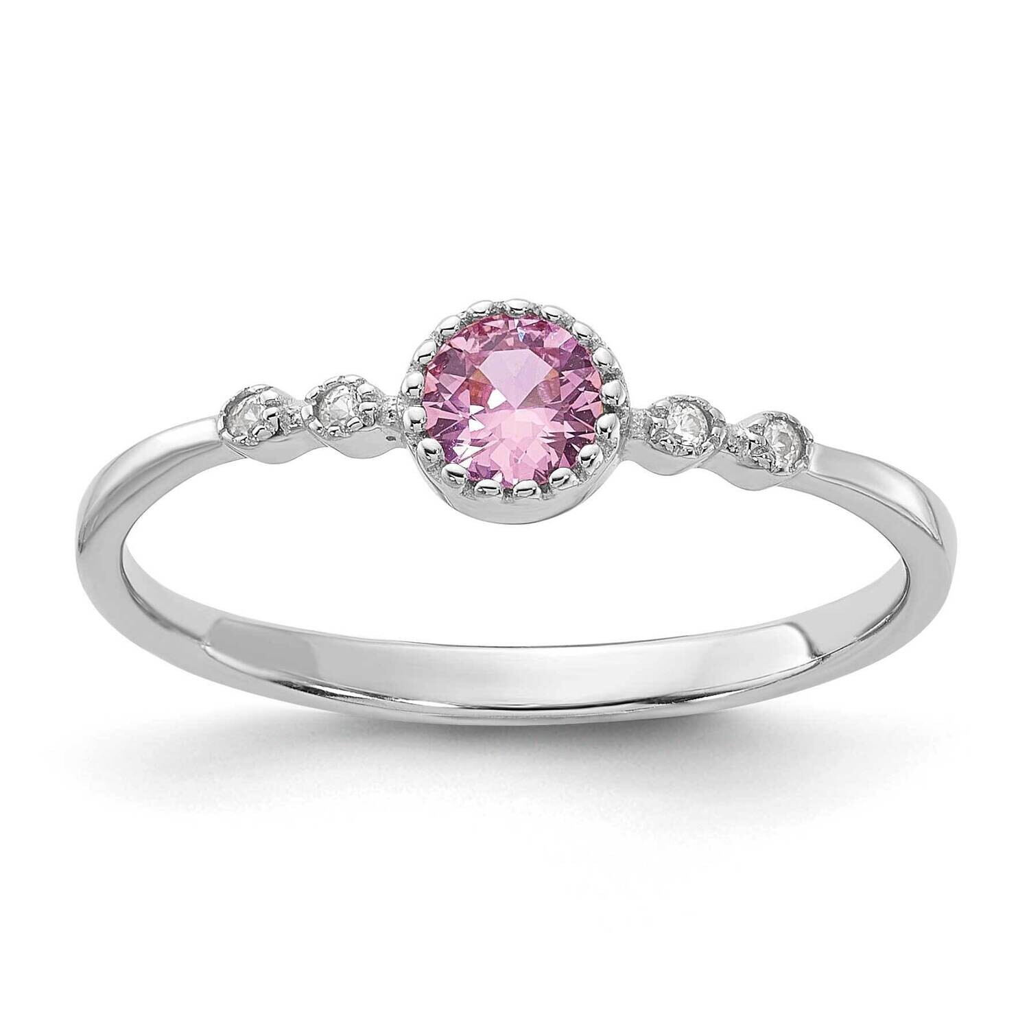 Rhodium-Plated .37Pink .02White Created Sapphire Ring Sterling Silver QR7450