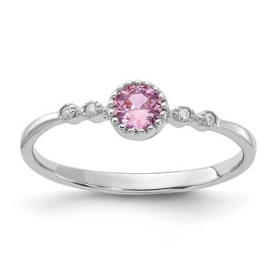 Rhodium-Plated .37Pink .02White Created Sapphire Ring Sterling Silver QR7450, MPN: QR7450,