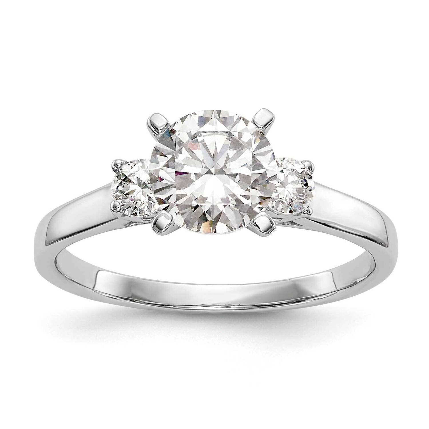 3-Stone Peg Set Center Holds 2-3.00mm Round Sides Engagement Ring Mounting 14k White Gold RM3019E-P…