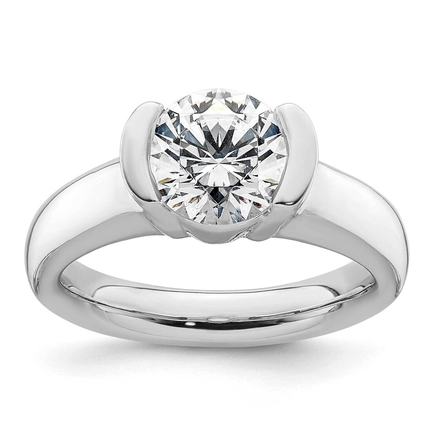 2 Carat 8.20 mm Half-Bezel Round Solitaire Engagement Ring Mounting 14k White Gold RM1953E-200-CWAA…