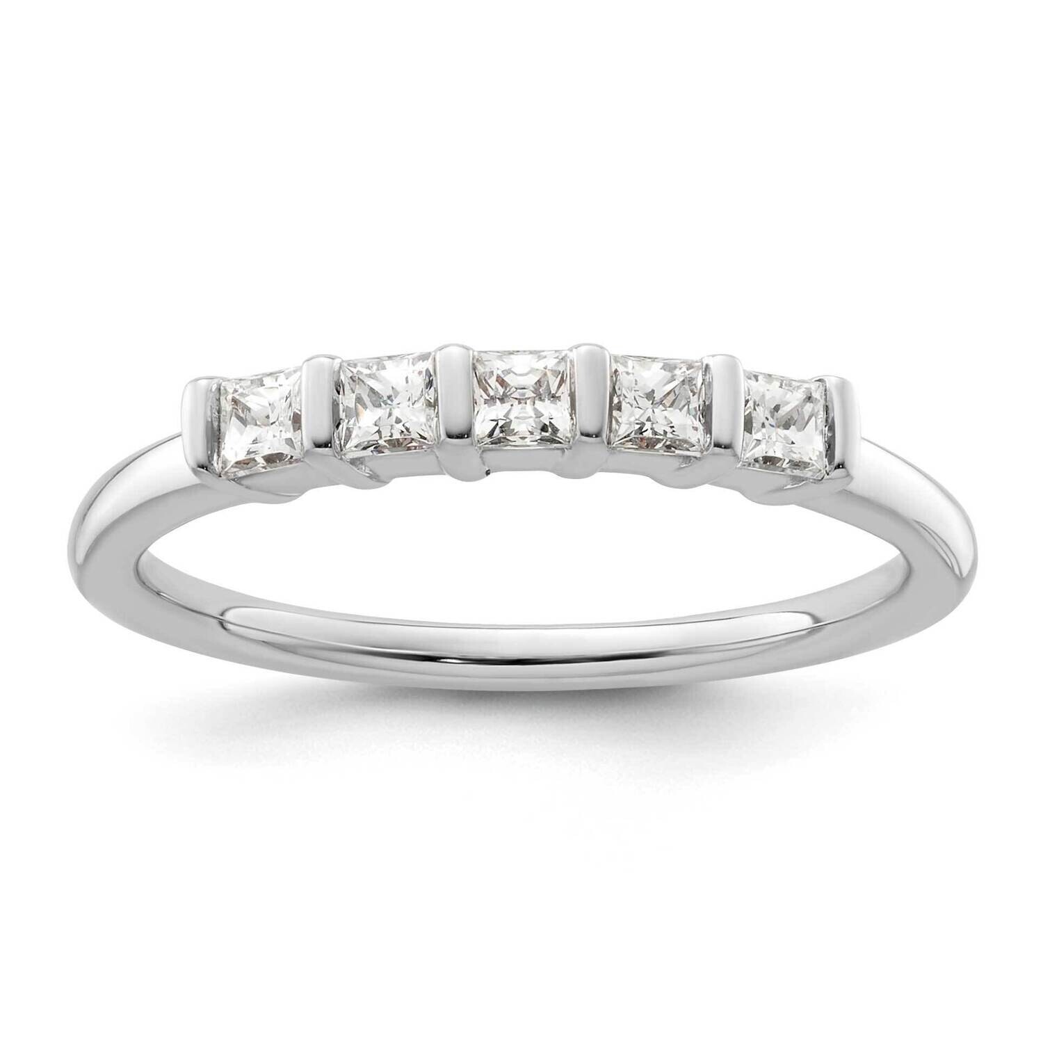 5-Stone Half-Bezel Holds 5-2.2mm Princess Diamond Band Ring Mounting 14k White Gold RM3180B-033-WAA