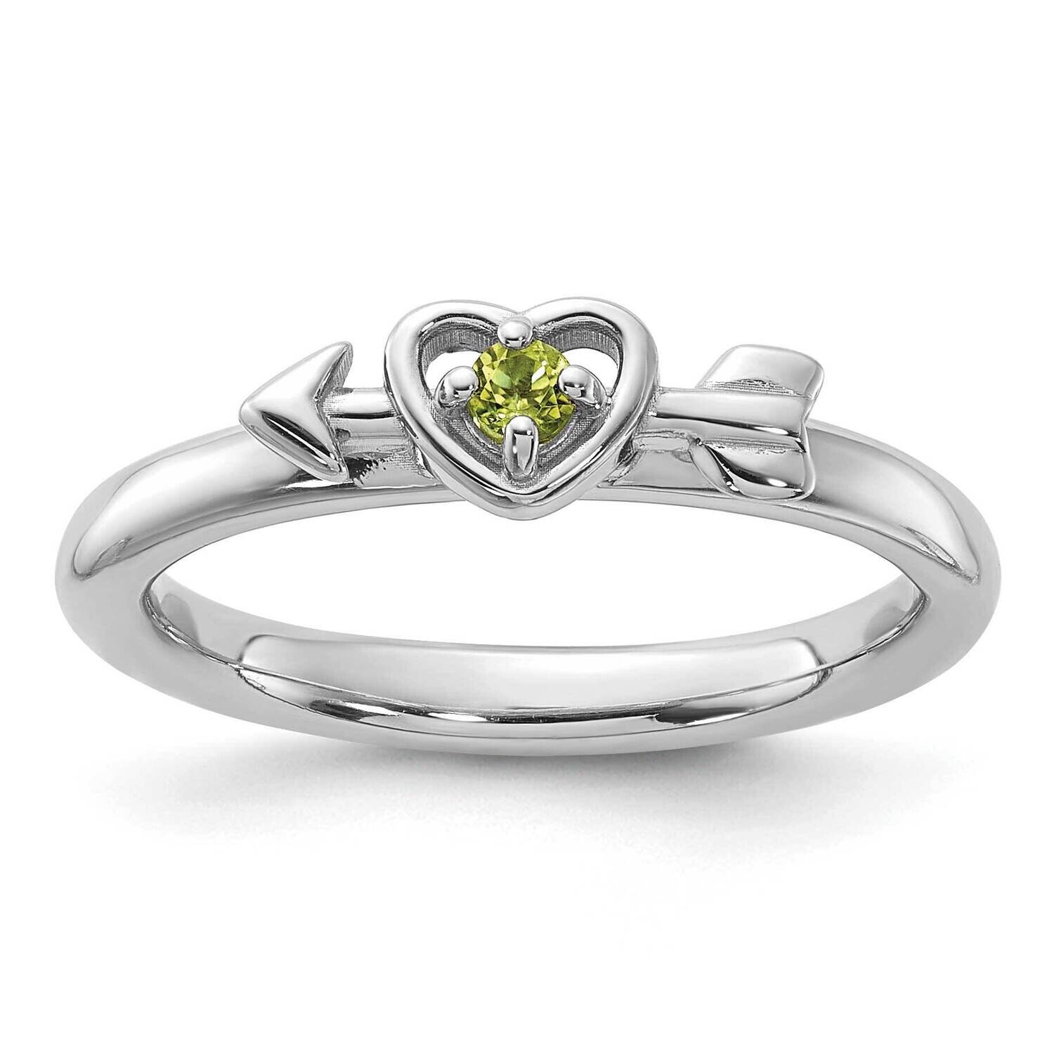 Stackable Expressions Rhodium-Plated Peridot Heart Arrow Ring Sterling Silver QSK2252, MPN: QSK2252…