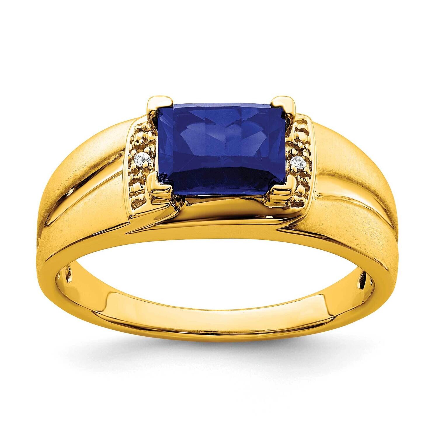 Emerald-Cut Created Sapphire Diamond Mens Ring 14k Gold RM7464-CSA-001-YA, MPN: RM7464-CSA-001-YA, …