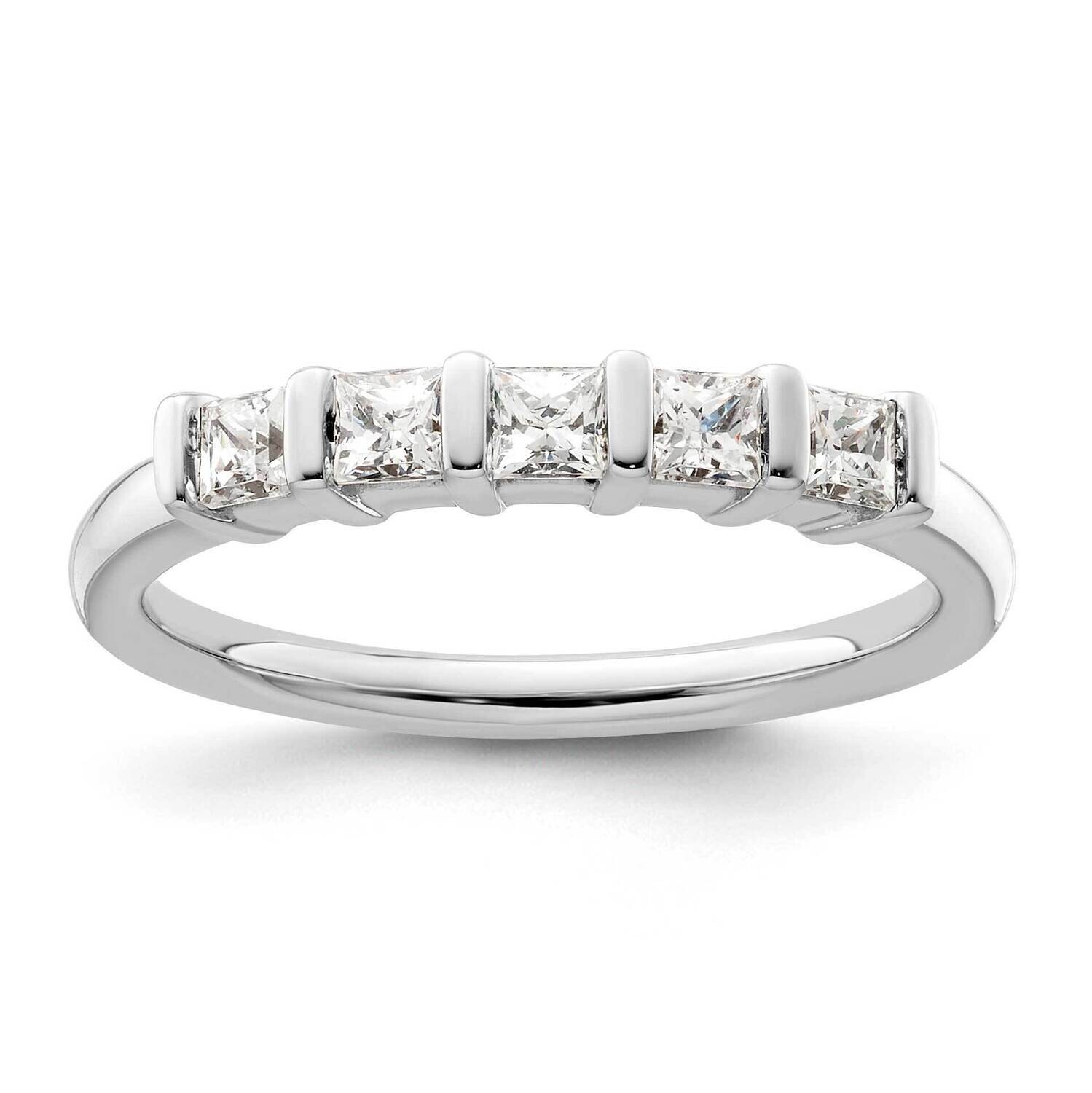 5-Stone Half-Bezel Holds 5-2.5mm Princess Diamond Band Ring Mounting 14k White Gold RM3180B-050-WAA