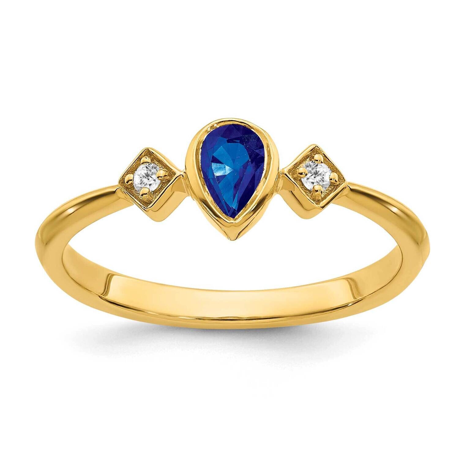 Pear Bezel Sapphire Diamond Ring 14k Gold RM7234-SA-004-YA, MPN: RM7234-SA-004-YA, 191101825316