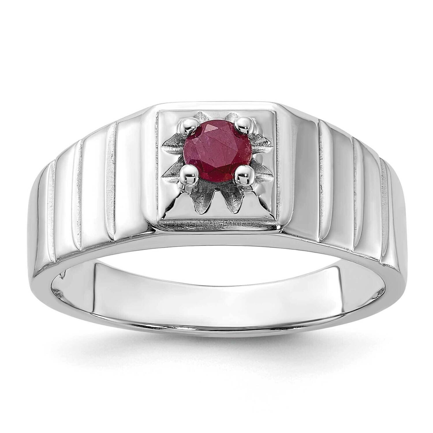 African Ruby Men&#39;s Ring Sterling Silver Rhodium-Plated QR7637