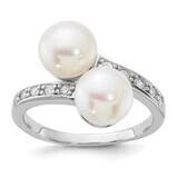 8-9mm White Fwc Pearl CZ Bypass Ring Sterling Silver Rhodium-Plated QR7599, MPN: QR7599,