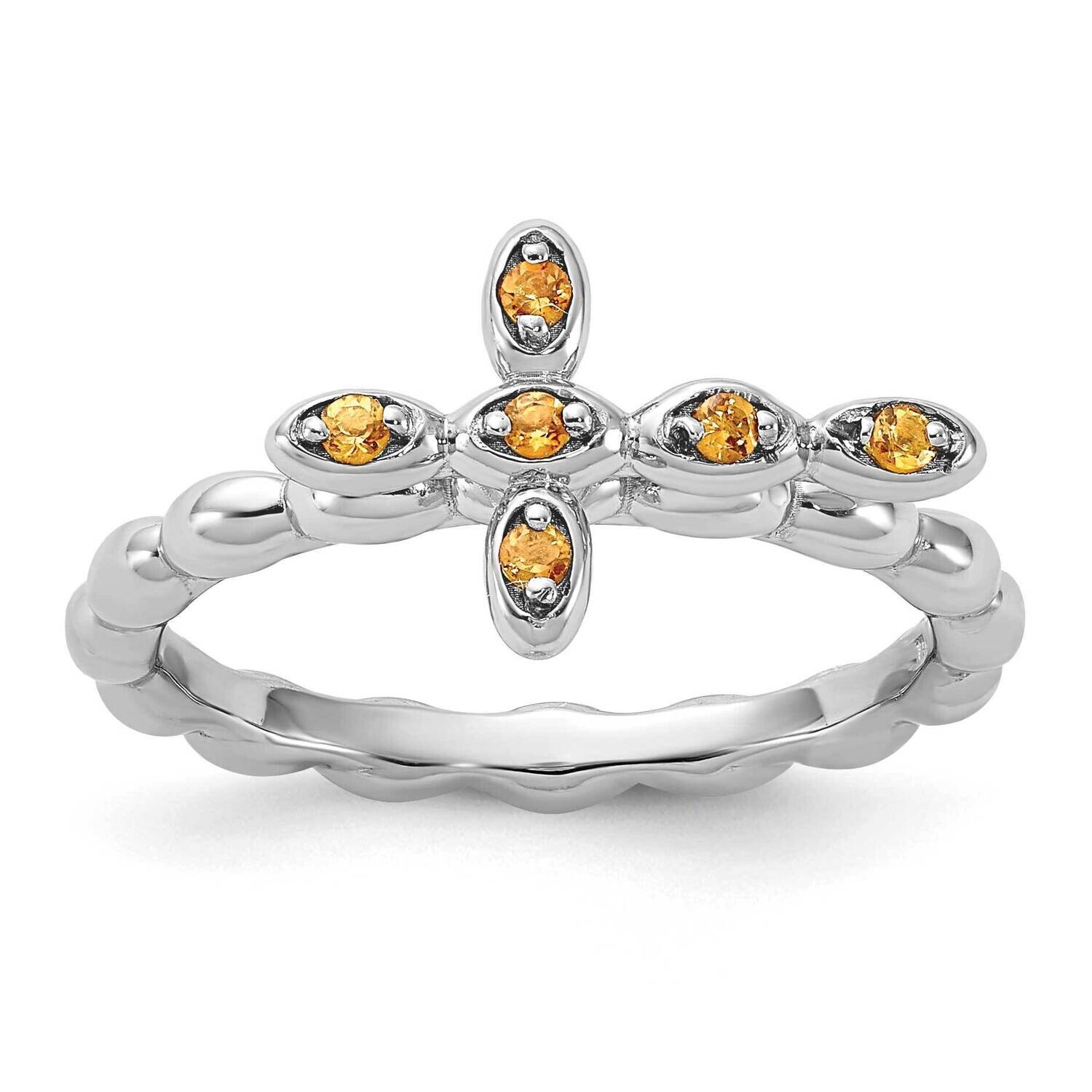 Stackable Expressions Rhodium-Plated Citrine Cross Ring Sterling Silver QSK2211