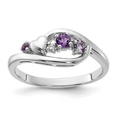 Rhodium-Plated Amethyst Pink Quartz CZ Heart Ring Sterling Silver QR7445AM, MPN: QR7445AM,
