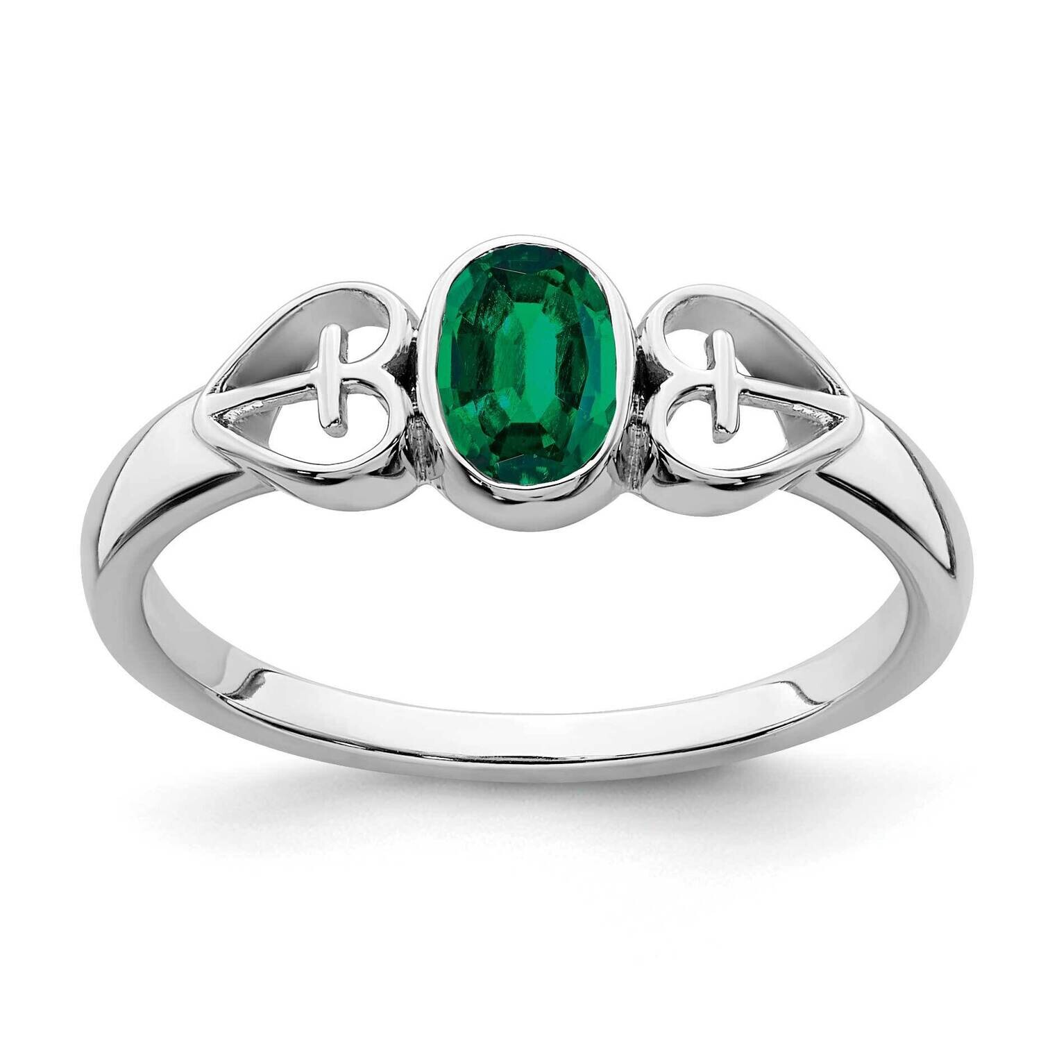 Created Emerald Ring Sterling Silver Rhodium-Plated RM7412-CEM-SS, MPN: RM7412-CEM-SS,