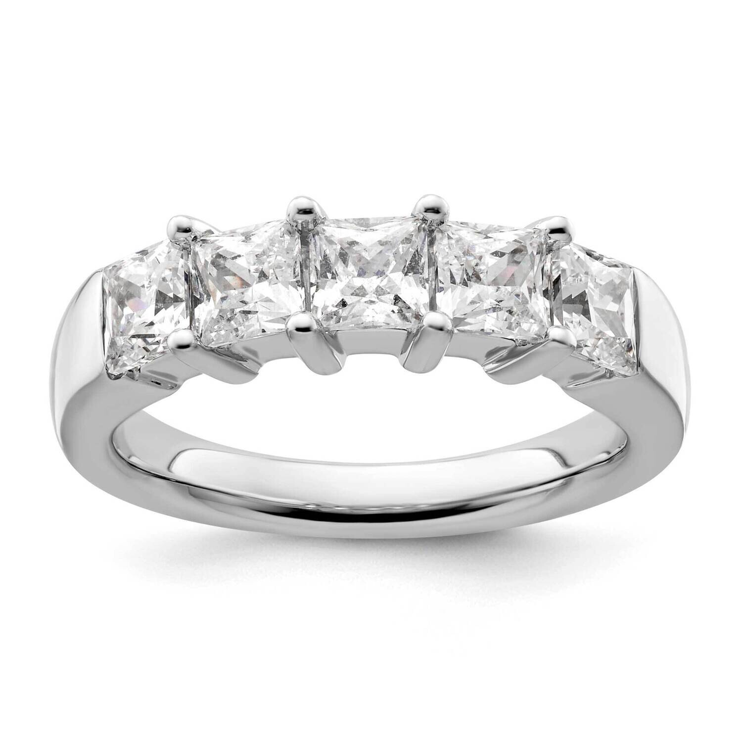 5-Stone Shared Prong Holds 5-3.8mm Princess Diamond Band Ring Mounting 14k White Gold RM3177B-150-W…