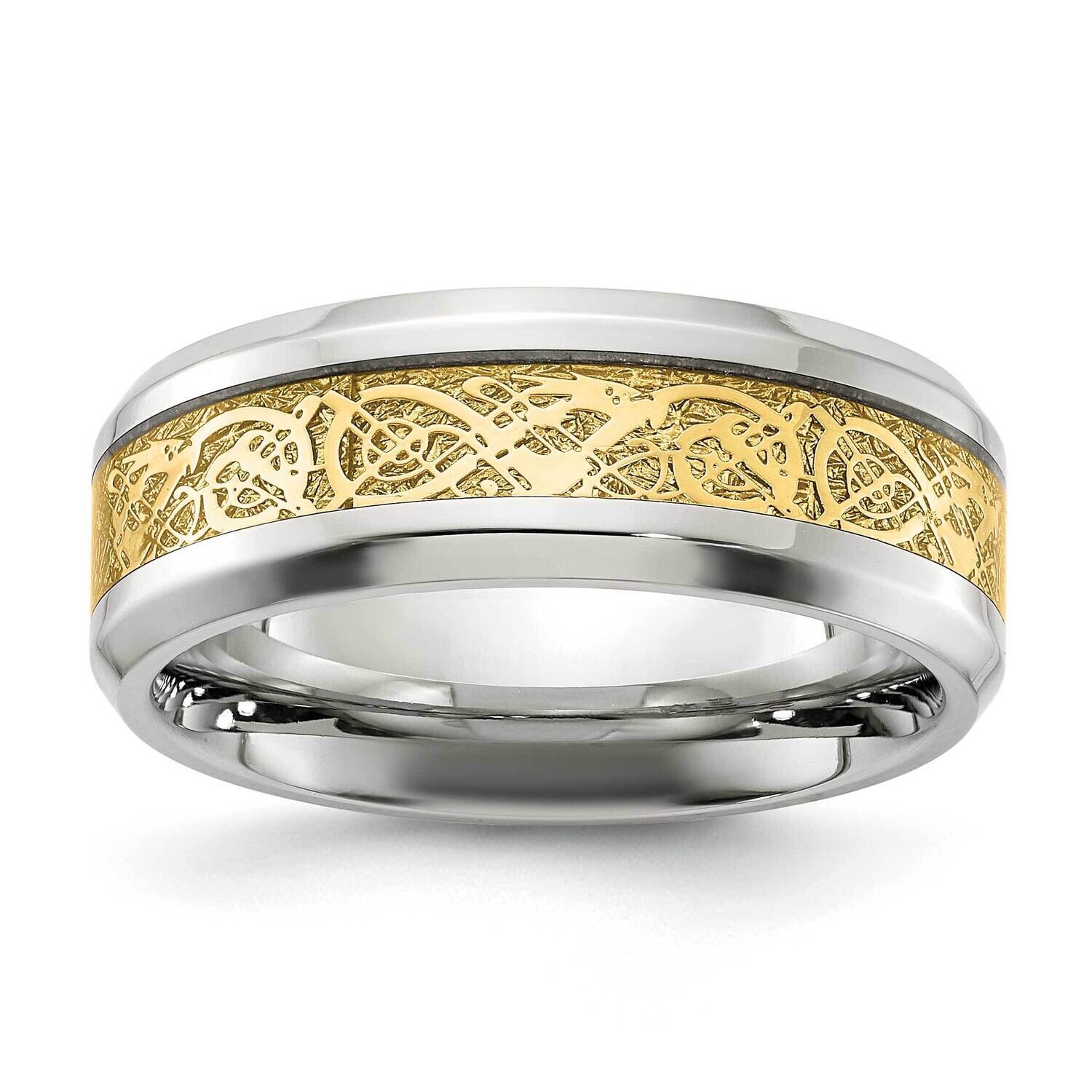 Chisel Polished Yellow Ip-Plated Inlay Design 8mm Band Stainless Steel SR686, MPN: SR686, 883957728…
