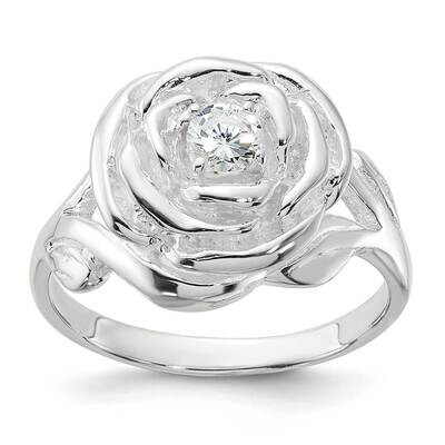 CZ Flower Rose Ring Sterling Silver Polished QR7498, MPN: QR7498,