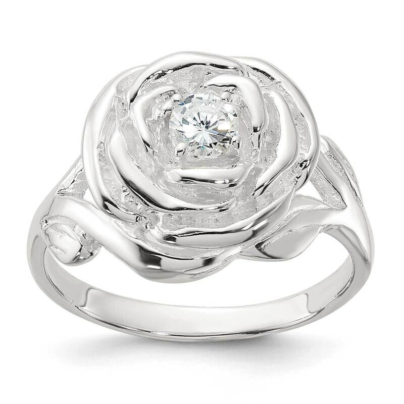 CZ Flower Rose Ring Sterling Silver Polished QR7498