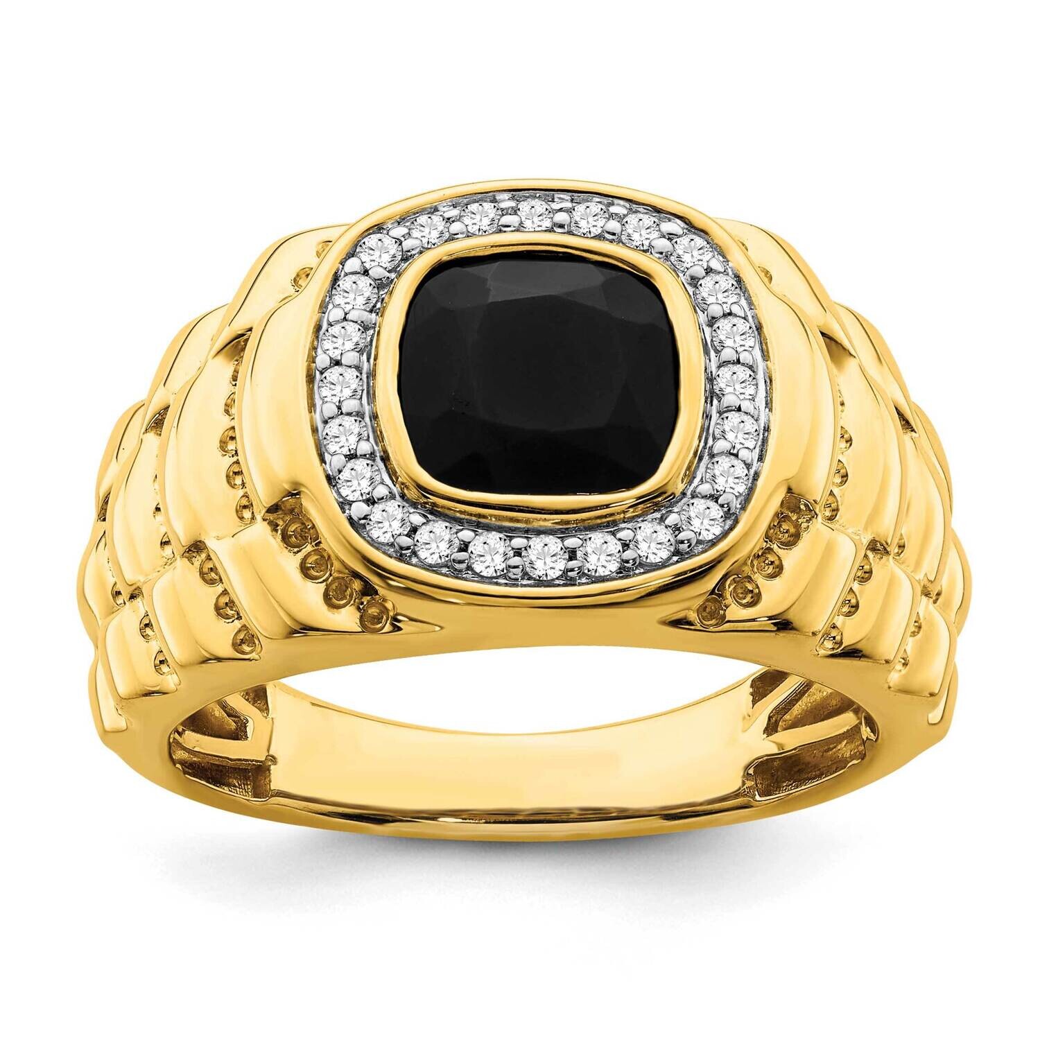 Diamond Onyx Textured Men&#39;s Ring 14k Gold RM7479-OX-024-YA, MPN: RM7479-OX-024-YA, 883957904030