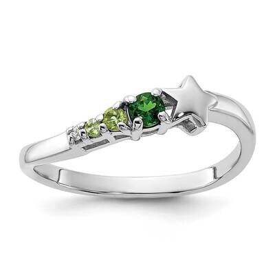 Rhodium Chrome Diopside Peridot CZ Star Curved Ring Sterling Silver QR7446PE, MPN: QR7446PE,