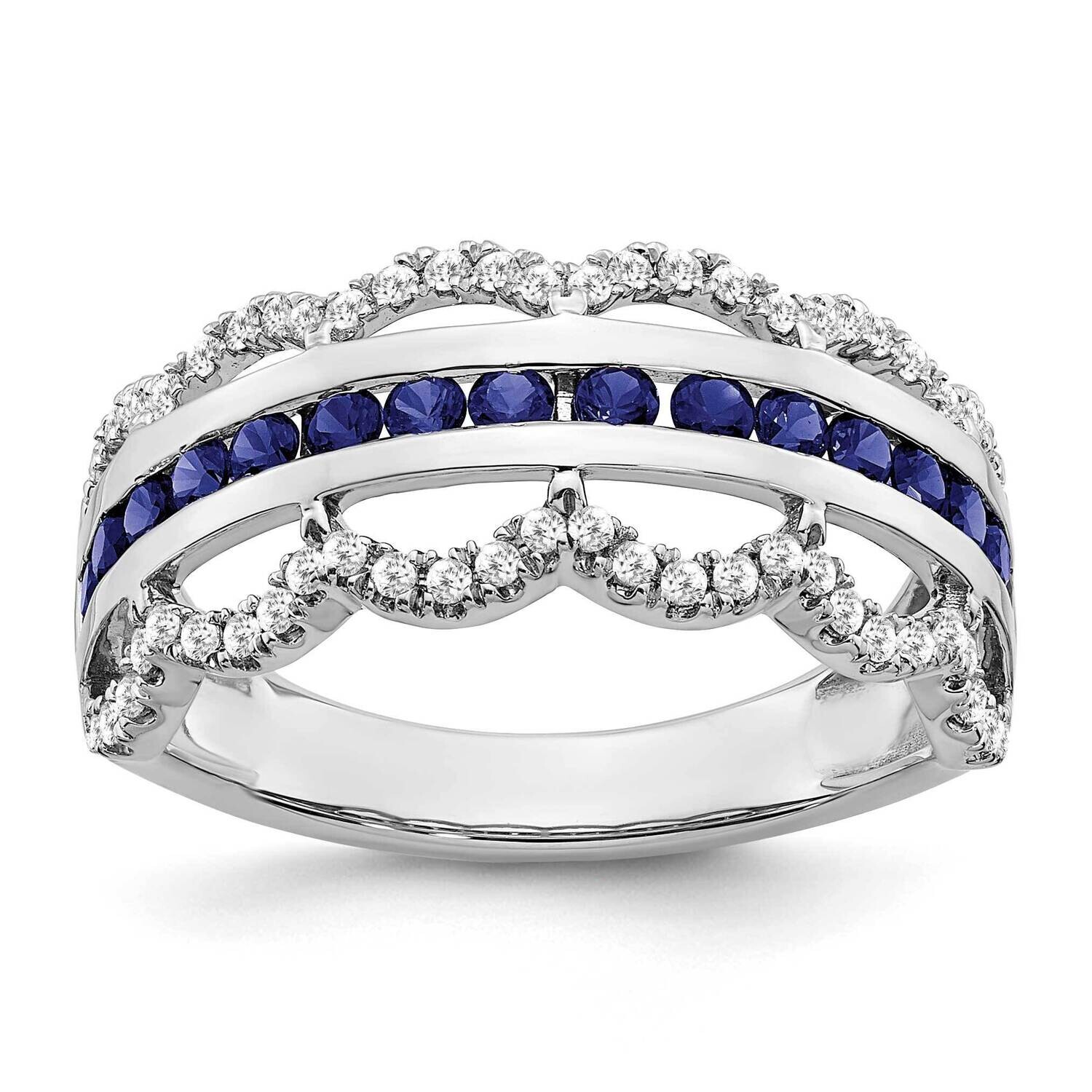 Created Sapphire Diamond Scallop Ring 14k White Gold RM7242-SA-028-WA