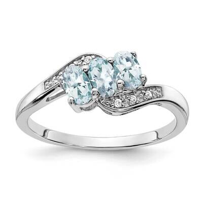 Aquamarine Diamond Ring Sterling Silver Rhodium-Plated RM7403-AQ-003-SSA, MPN: RM7403-AQ-003-SSA,