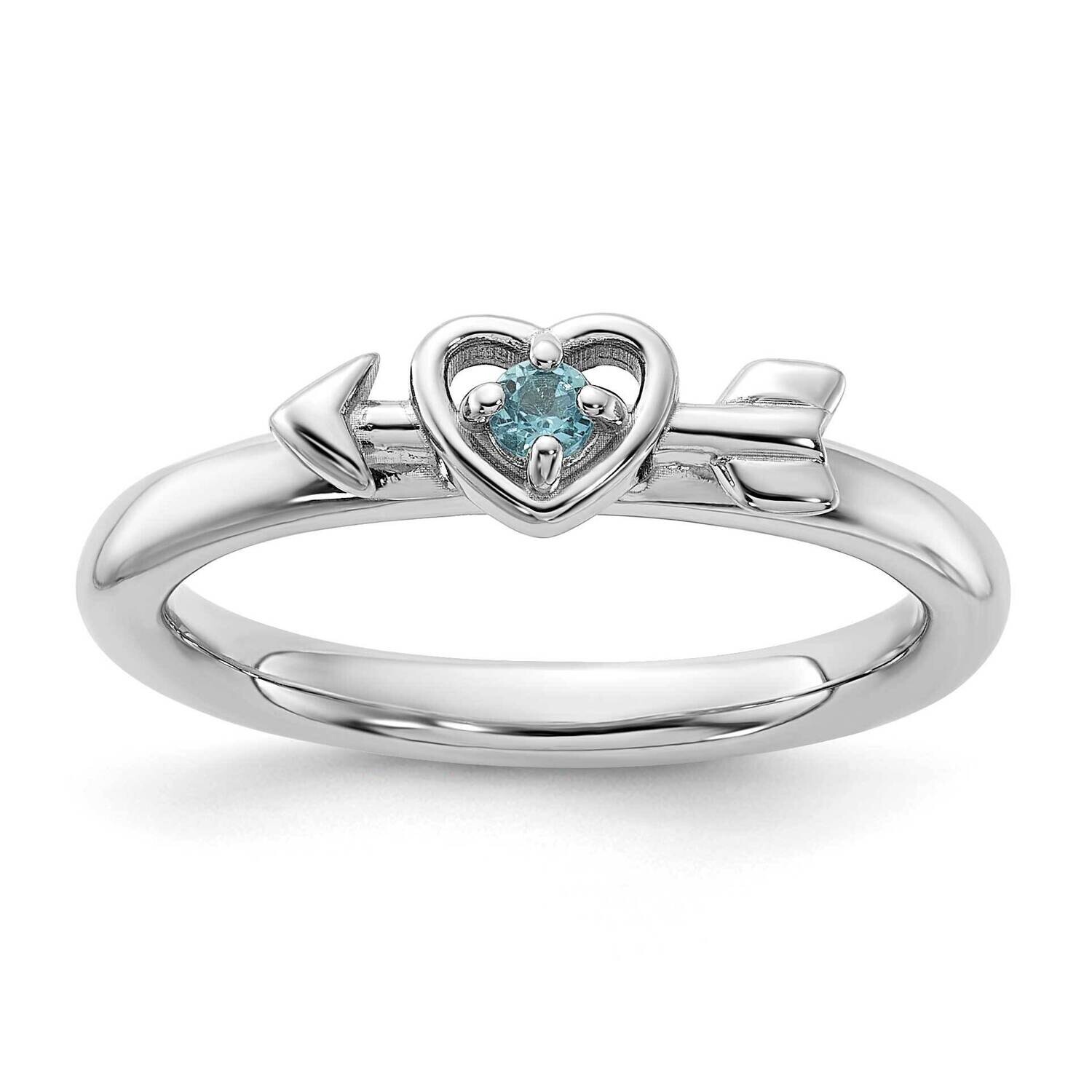 Stackable Expressions Rhodium-Plated Blue Topaz Heart Arrow Ring Sterling Silver QSK2256, MPN: QSK2…