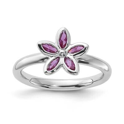 Stackable Expressions Polished Created Ruby Flower Ring Sterling Silver QSK1466, MPN: QSK1466,