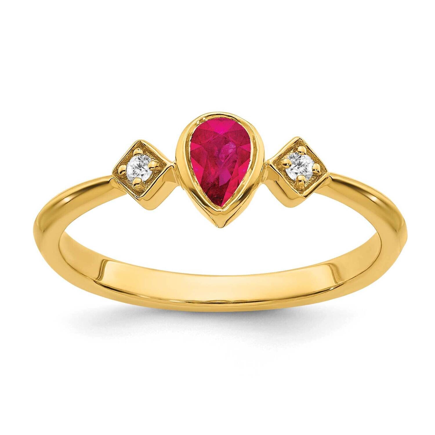 Pear Bezel Ruby Diamond Ring 14k Gold RM7234-RU-004-YA, MPN: RM7234-RU-004-YA, 191101825255