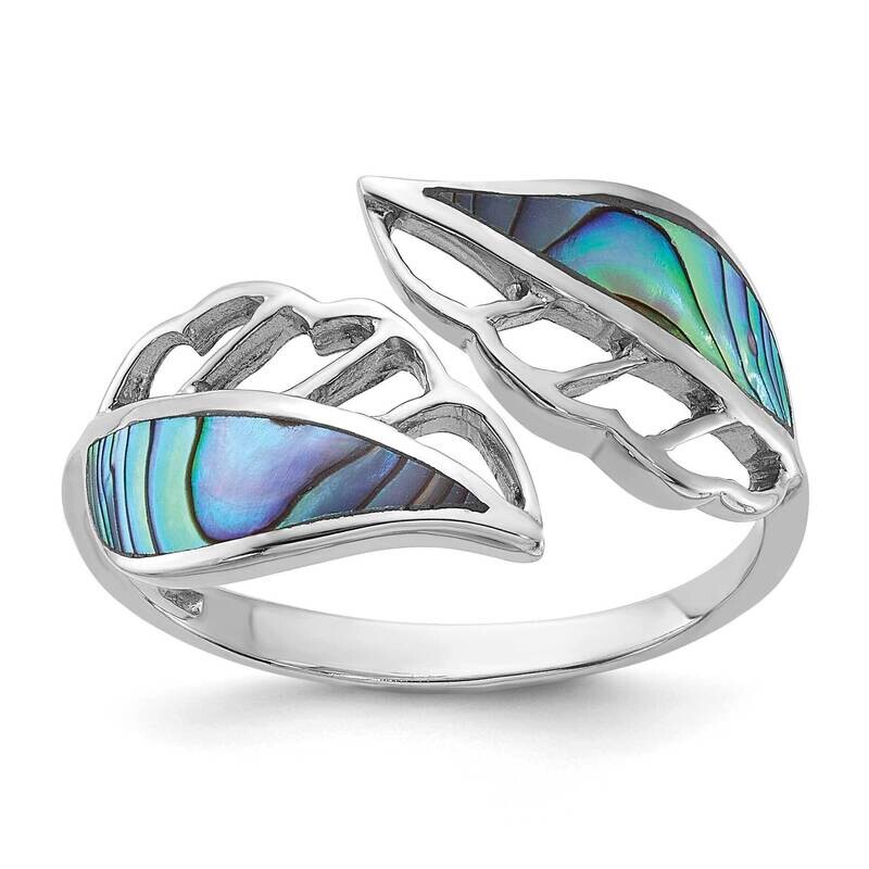 Polished Abalone Bypass Leaf Ring Sterling Silver Rhodium-Plated QR7610