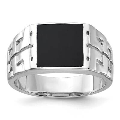 Polished Black Onyx Men&#39;s Ring Sterling Silver Rhodium-Plated QR7632 by Men&#39;s Jewelry and Accessori…