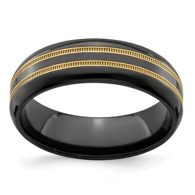 Edward Mirell 7mm Black Ti Knurl BDouble Gold Inlay Band 14k Gold EMR316 by Edward Mirell, MPN: EMR…
