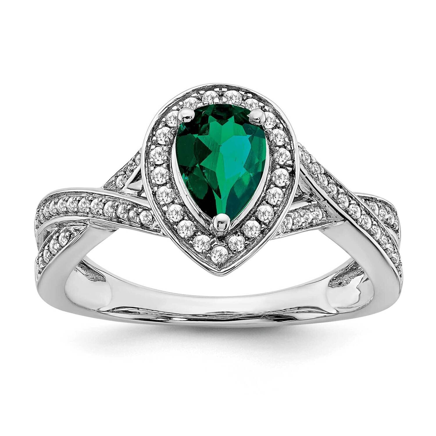 Pear Created Emerald Diamond Halo Ring 14k White Gold RM7126-EM-025-WA, MPN: RM7126-EM-025-WA, 1911…