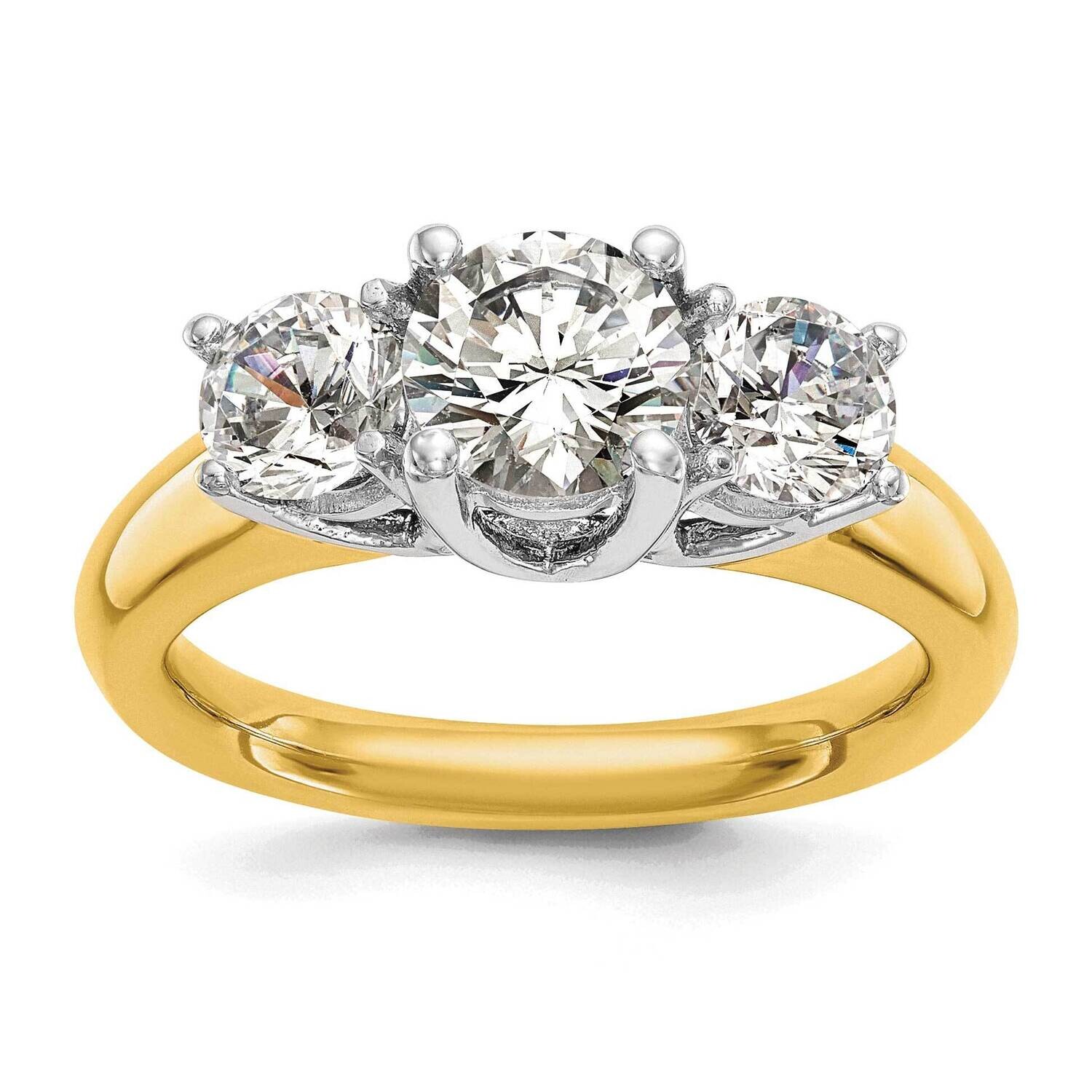 3-Stone Holds 1 Carat 6.5mm Round Center 2-5.2mm Round Sides Engagement Ring Mounting 14k Two-Tone Gold RM2946E-100-CYWAA
