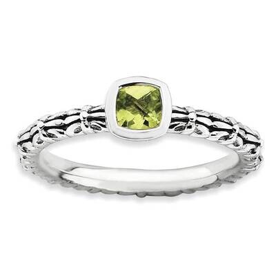 Stackable Expressions Checker-Cut Peridot Antiqued Ring Sterling Silver QSK846-NOAU, MPN: QSK846-NO…