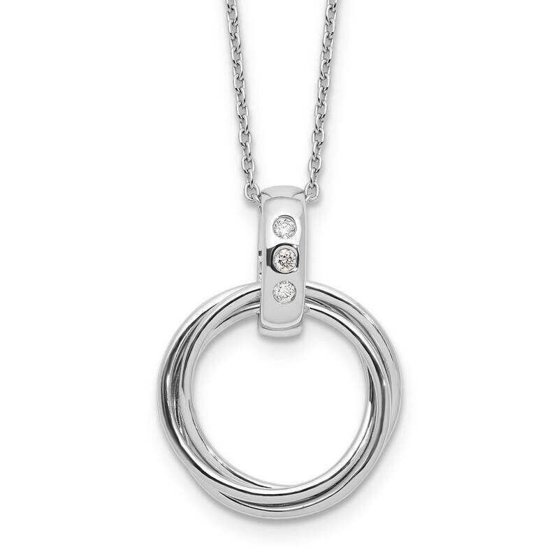 Rh Plated White Ice .06Ct Diamond 3 Rings 2 Inch Extension Necklace Sterling Silver QW552-18