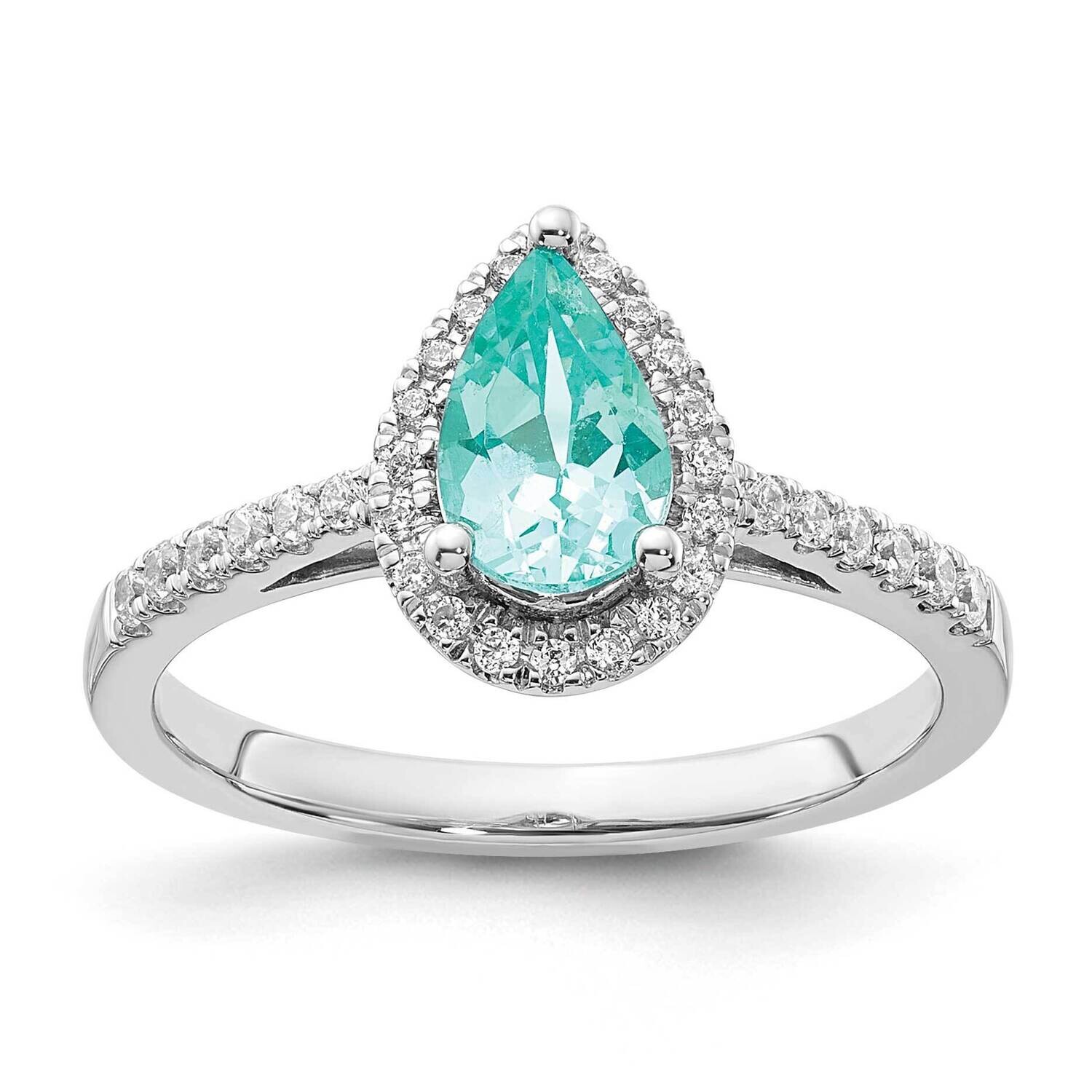 Pure Serenity Diamond Pear Created Paraiba Ring 14k White Gold RM9528-CP-025-WAA, MPN: RM9528-CP-02…