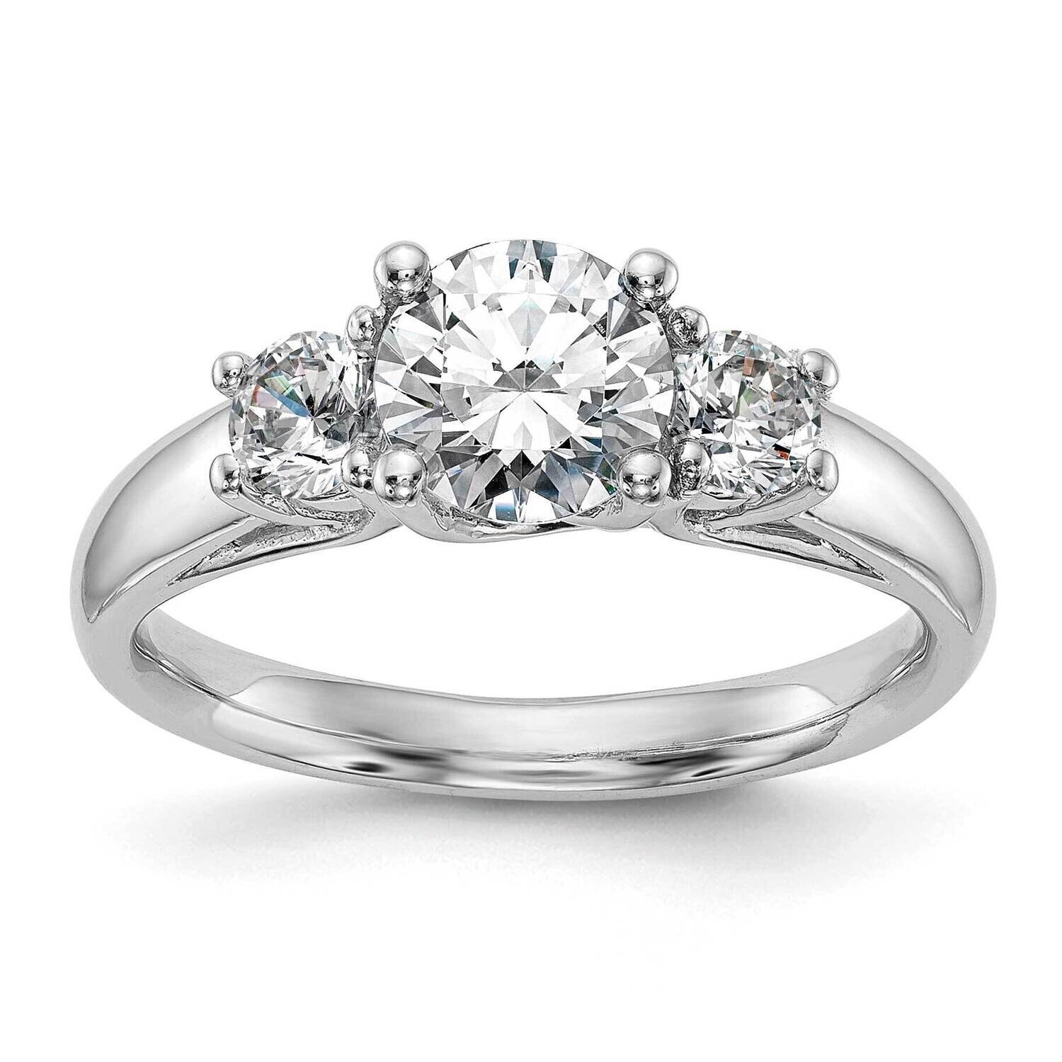3-Stone Holds 1 Carat 6.5mm Round Center 2-5.2mm Round Sides Engagement Ring Mounting 14k White Gold RM2955E-100-CWAA