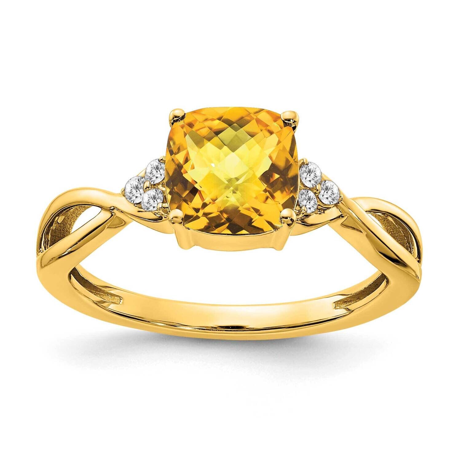 Checkerboard Citrine Diamond Ring 10k Gold RM4393-CI-006-1YA, MPN: RM4393-CI-006-1YA, 191101663826