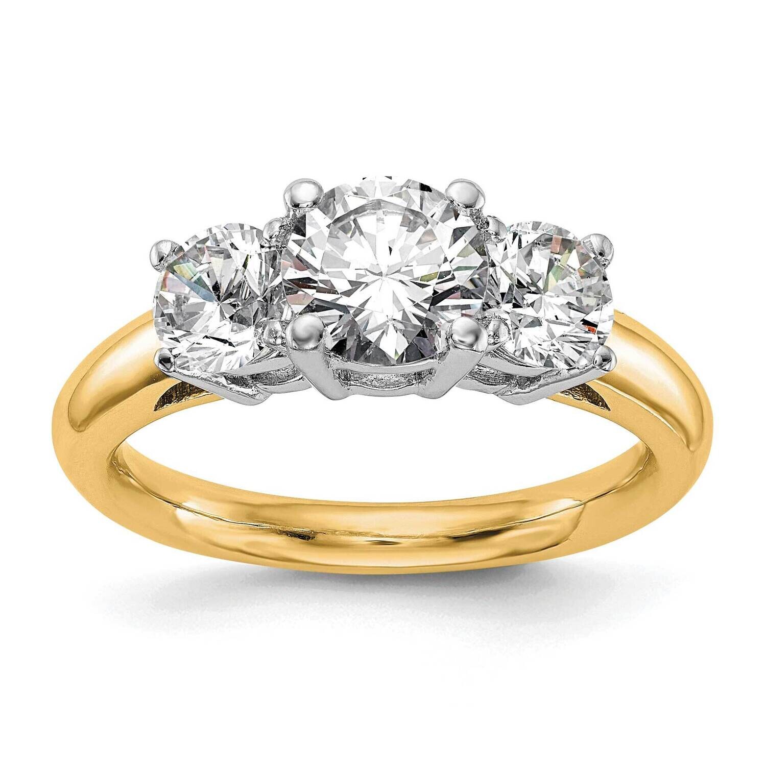 3-Stone Holds 1 Carat 6.5mm Round Center 2-5.2mm Round Sides Engagement Ring Mounting 14k Two-Tone Gold RM2950E-100-CYWAA