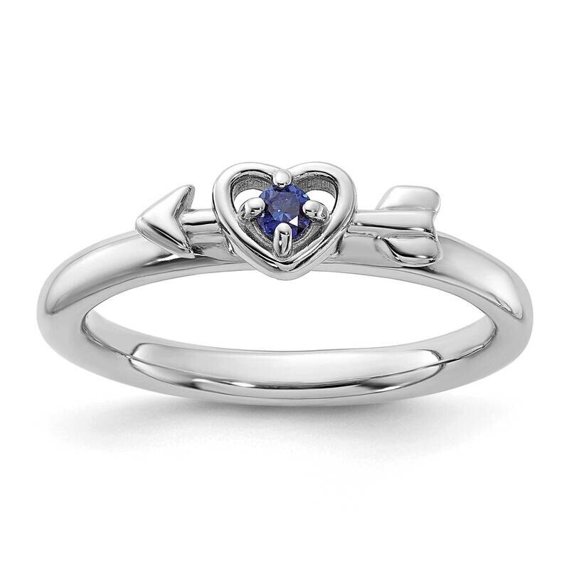 Stackable Expressions Rhodium-Plated Created Sapphire Heart Arrow Ring Sterling Silver QSK2253
