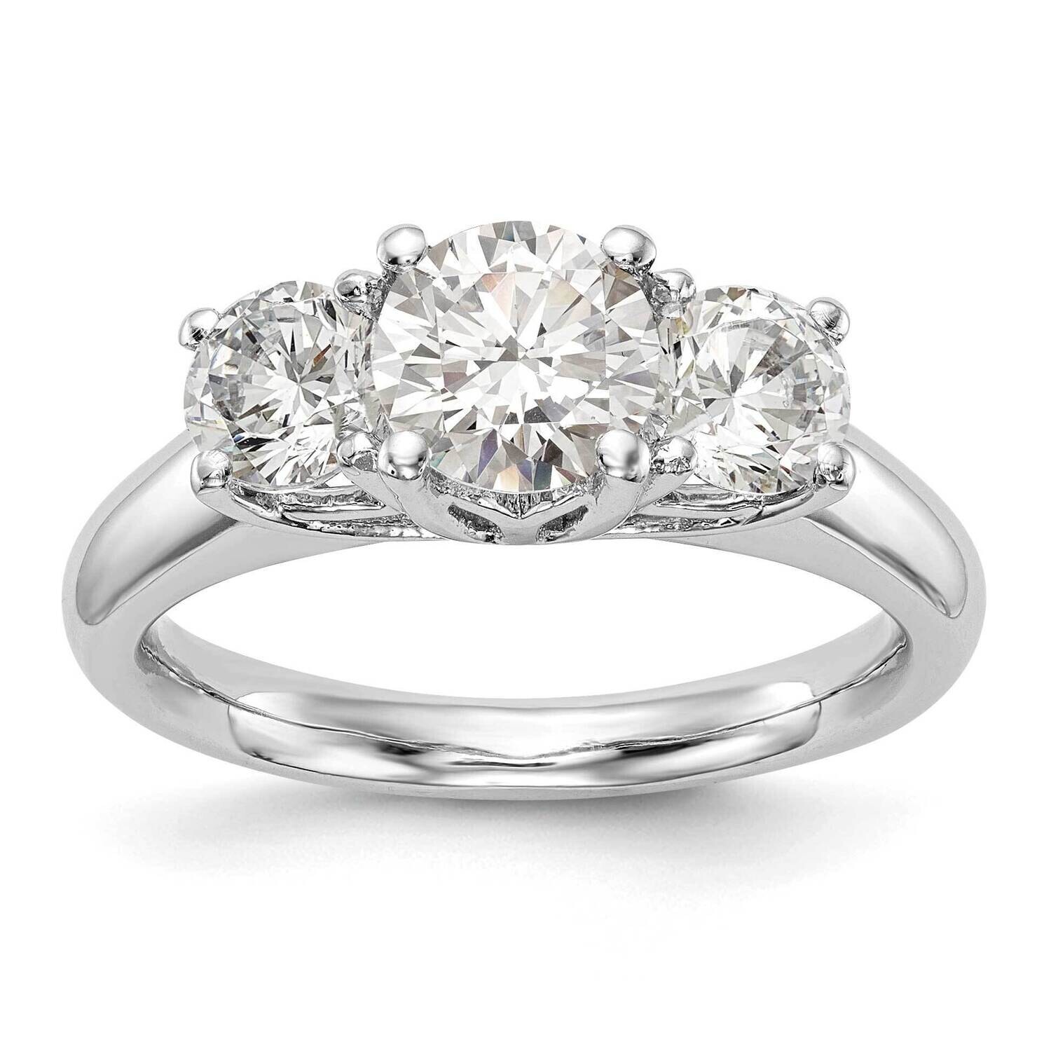 3-Stone Holds 1 Carat 6.50mm Round Center 2-5.2mm Round Sides Engagement Ring Mounting 14k White Go…