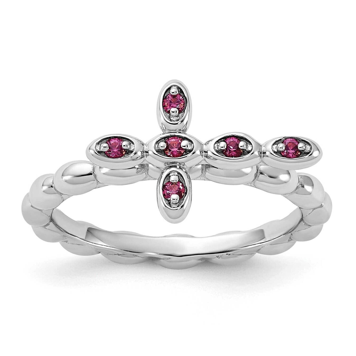 Stackable Expressions Rhodium-Plated Rhodolite Cross Ring Sterling Silver QSK2206