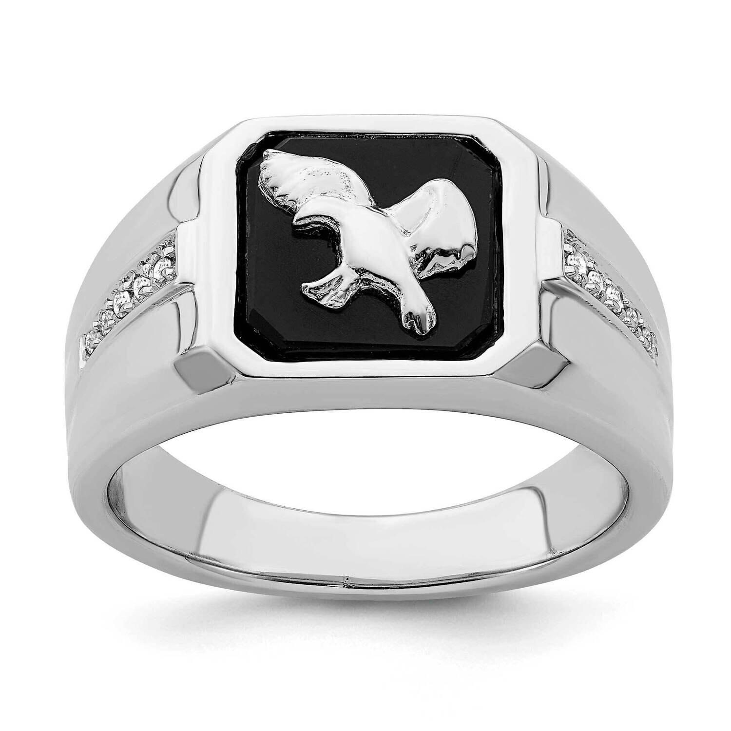Onyx Diamond Eagle Mens Ring 14k White Gold RM7484-OX-005-WA, MPN: RM7484-OX-005-WA,