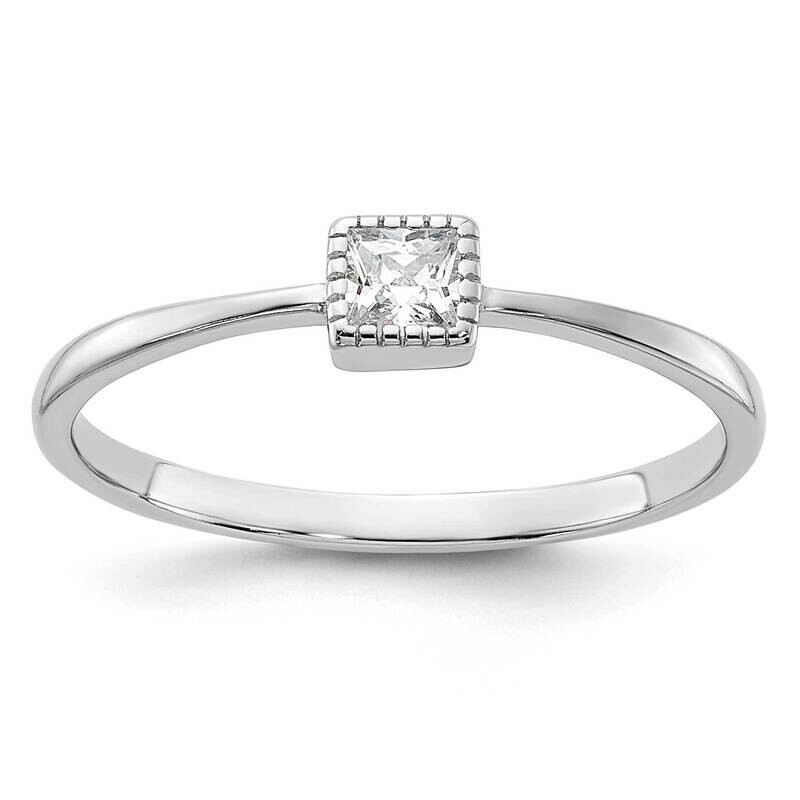 Square CZ Ring Sterling Silver Rhodium-Plated QR7579