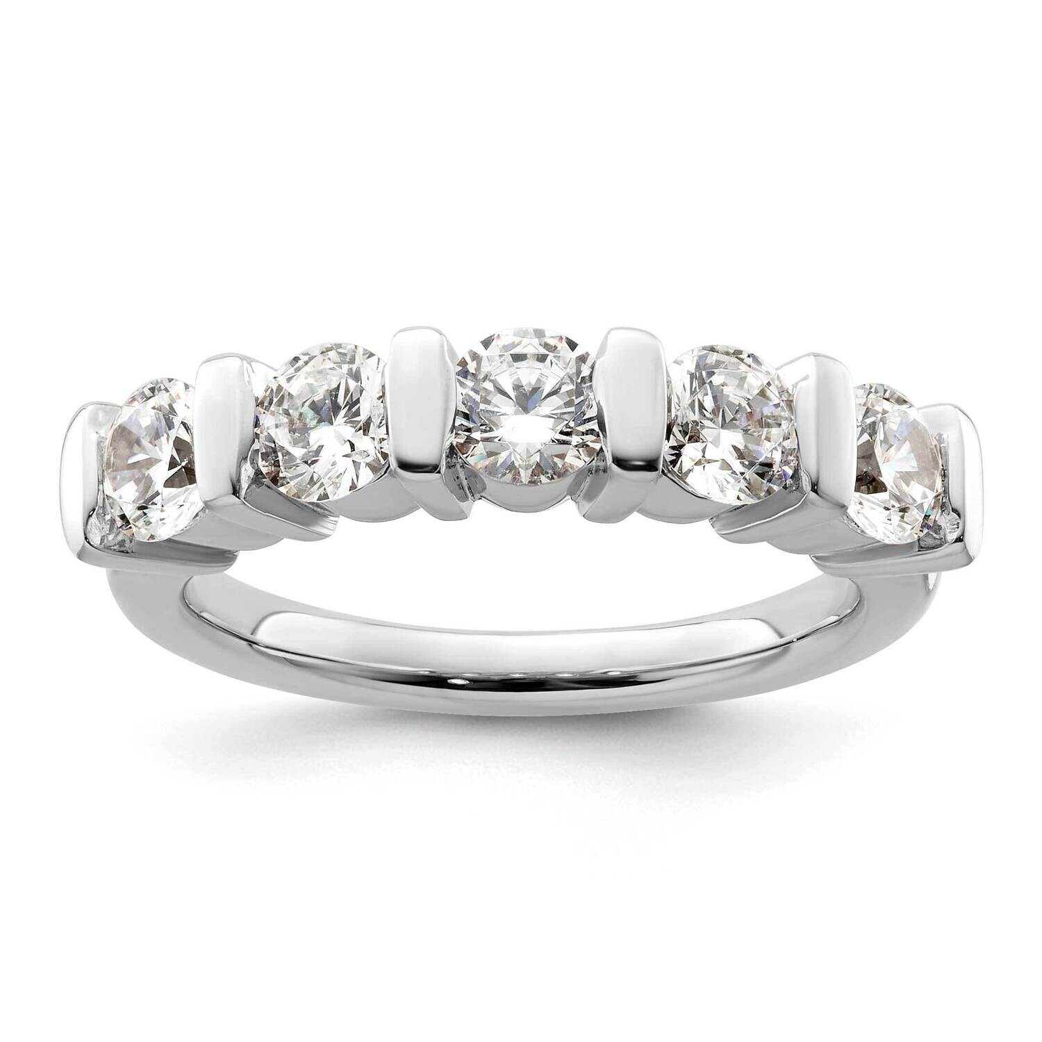 5-Stone Half-Bezel Holds 5-4.3mm Round Diamond Band Ring Mounting 14k White Gold RM3183B-150-WAA, M…