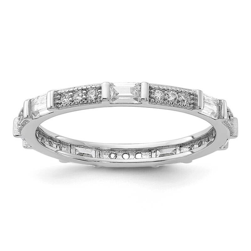 Micro Pave Baguette CZ Eternity Band Sterling Silver Rhodium-Plated QR7533