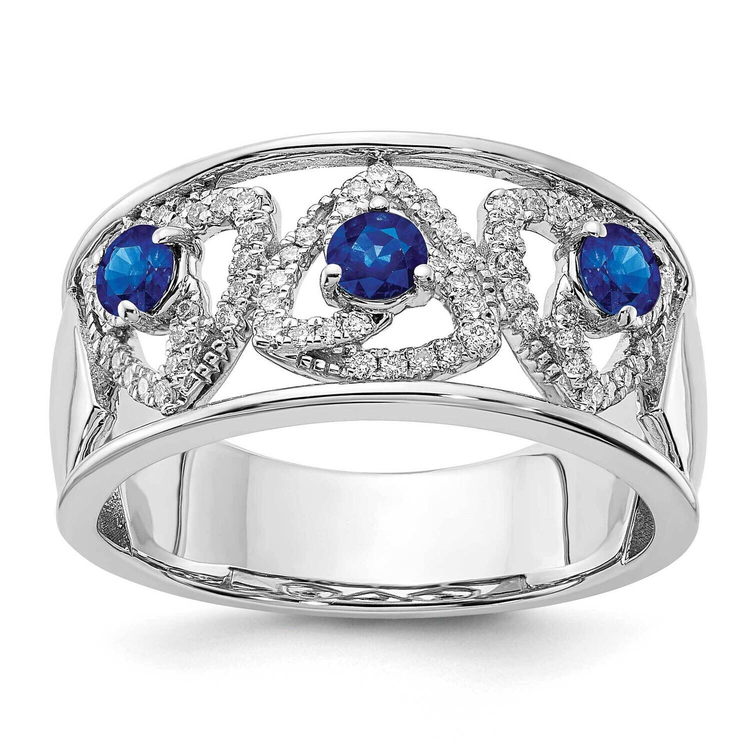 Diamond Blue Sapphire Triangles Ring 14k White Gold RM6899-SA-025-WA, MPN: RM6899-SA-025-WA, 886774…