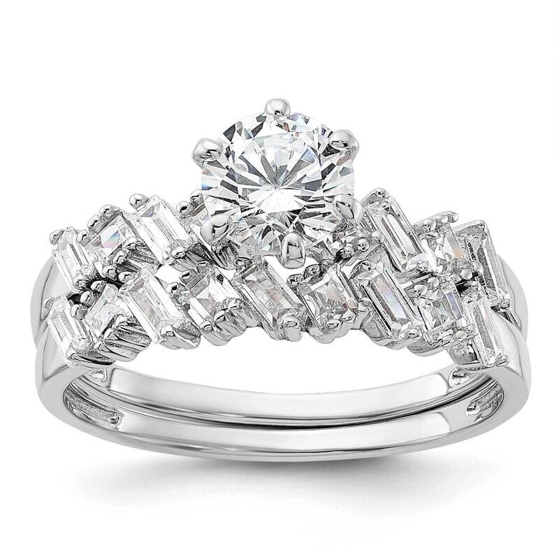 6-Prong CZ Engagement Ring BSet Sterling Silver Rhodium-Plated QR7550