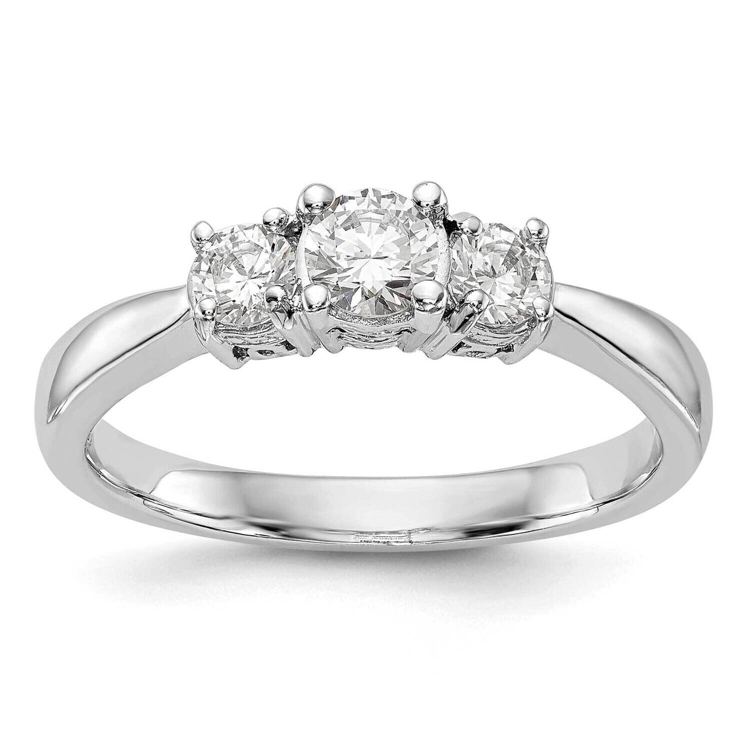 3-Stone Holds 1/3 Carat 4.4mm Round Center 2-3.3mm Round Sides Engagement Ring Mounting 14k White Gold RM2967E-033-CWAA