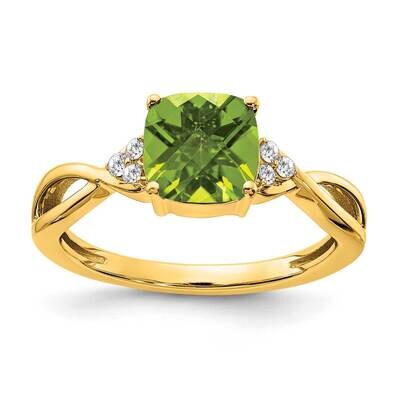 Checkerboard Peridot Diamond Ring 10k Gold RM4393-PE-006-1YA, MPN: RM4393-PE-006-1YA, 191101663673